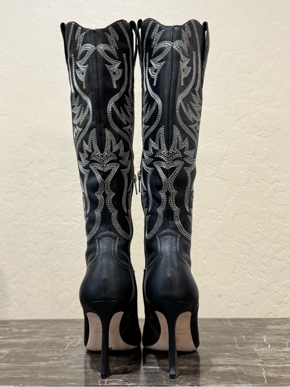 Antonio Melani Embroidered Leather Knee High Heeled Cowboy Boots - Picture 9 of 14